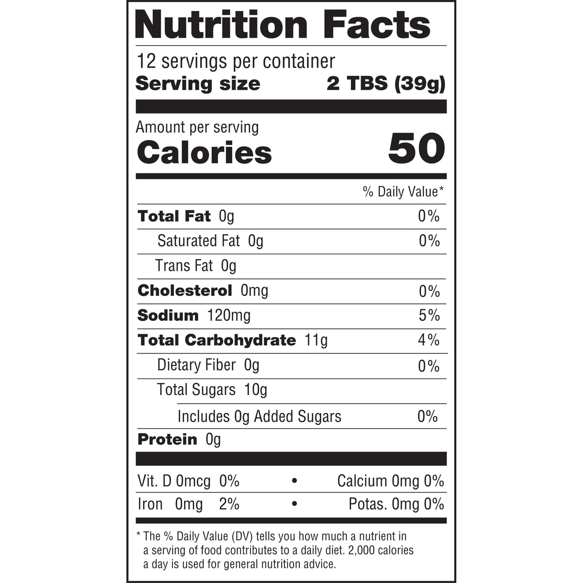 Golden Toad BBQ Finishing Sauce Nutrition Facts